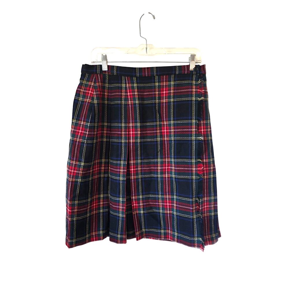 Vintage Halston Womens Plaid Wool Skirt Size 14 Academia Preppy